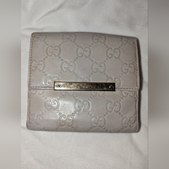 Gucci Guccissima Metal Bar French Flap Wallet Light Gray GUC - Picture 1 of 12